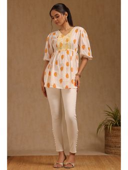Soch - Women Off White Solid Cotton Pant with 8 Buttons On Bottom
