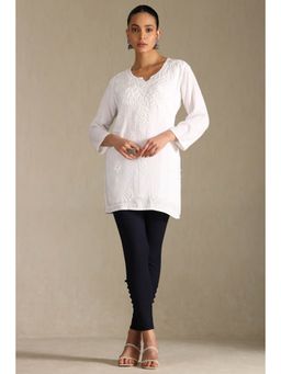 Soch - Women Navy Blue Solid Cotton Pant with 8 Buttons On Bottom