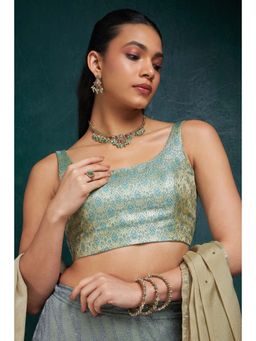 Soch - Womens Teal Tussar Woven Design Blouse