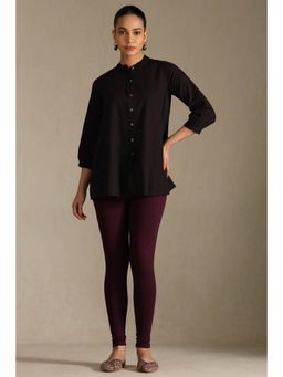 Soch - Womens Wine Cotton Blend Solid Leggings