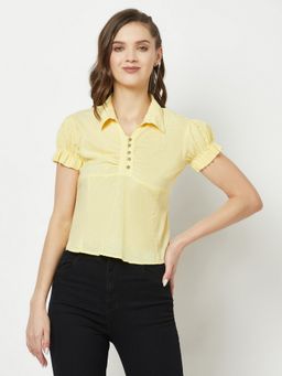 CRIMSOUNE CLUB - Women Yellow Scrunched Crop Top