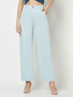 CRIMSOUNE CLUB - Women Sky Blue Wide Leg Jeans