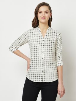 CRIMSOUNE CLUB - Women White Checks Shirt