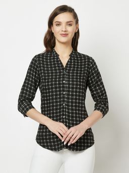 CRIMSOUNE CLUB - Women Black Dot Checks Shirt