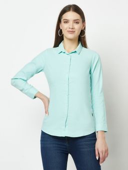 CRIMSOUNE CLUB - Women Slim-fitting Turquoise Shirt
