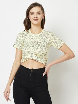 CRIMSOUNE CLUB - Women Yellow One-line Art Crop Top
