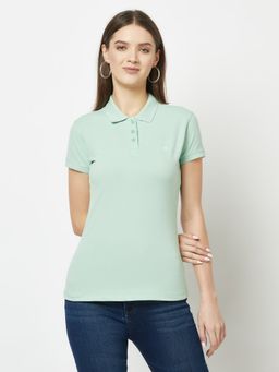 CRIMSOUNE CLUB - Women Mint Green Minimal Polo T-shirt