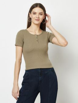 CRIMSOUNE CLUB - Women Simplistic Light Olive T-shirt