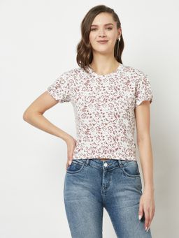 CRIMSOUNE CLUB - Women White Floral Crop Top