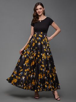 Miss Chase - Women's Multicolored Keyhole Neck Short Sleeve Floral Printed Maxi Dress