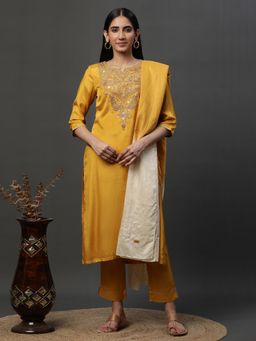 Aurelia - Yellow Dori Embroidered Kurta With Pant And Dupatta (Set of 3)