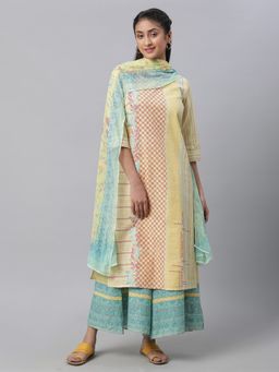 Aurelia - Yellow Printed Kurta With Palazzo And Dupatta (Set of 3)