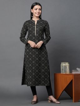 Aurelia - Black Jacquard Festive Winter Kurta With Leggings (Set of 2)