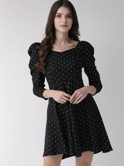 Twenty Dresses by Nykaa Fashion - Black Polka Dots Sweetheart Mini Dress