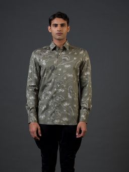Rohit Bal - Grey Lotus Digital Printed Shirt