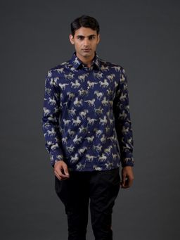 Rohit Bal - Blue Running Horses Digital Printed Shirt