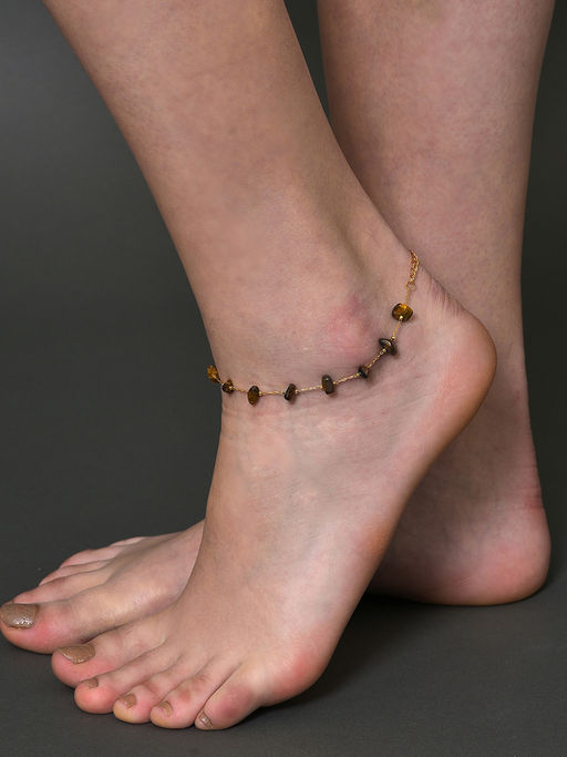 Sohi Gold Plated Brown Beaded Anklet