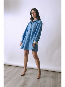 BABITA M - Women'S Denim Embroidered Blue Dress