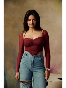 Lea Clothing - Women's Burgundy Solid Crop Top