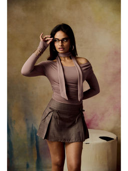 Lea Clothing - Women's Taupe Solid Top with Scarf (Set of 2)