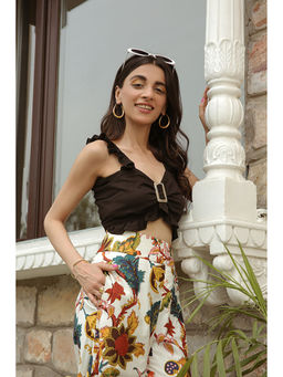 Kaori By Shreya - Women's Brown Solid Crop Top