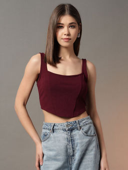 Trend Arrest - Women's Burgundy Solid Crop Top