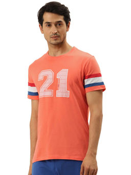 AM SWAN - Mens Pink Cotton Printed Half Sleeve Crew Neck T-Shirt