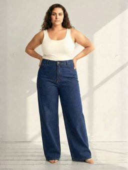 Amydus - Plus Size Wide Leg Absolute Navy Blue Jeans
