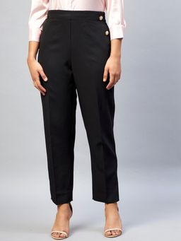 DELAN - Women Black Relaxed Slim Fit High-Rise Easy Wash Trousers
