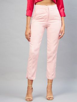 DELAN - Women Pink Relaxed Slim Fit High-Rise Trousers