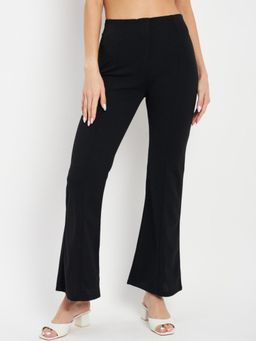 DELAN - Women Black Smart Tapered Fit High-Rise Easy Wash Bootcut Trousers