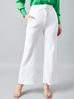 DELAN - Women White Relaxed High-Rise Easy Wash Parallel Trousers