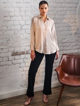 DELAN - Women Black Relaxed Straight Fit High-Rise Easy Wash Trousers