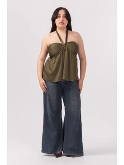 PAST MODERN - Green Solid Halter Knot Top