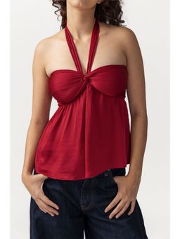 PAST MODERN - Maroon Solid Halter Knot Top