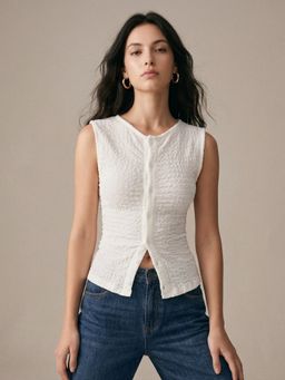 Outzidr - White Sleeveless Front Buttoned Top