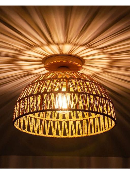 Homesake Rattan11" Semi Flush Mount Ceiling Light,White