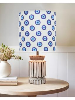 Homesake - Retro Table Lamp Wood Carved Cylinder,Evil Eye