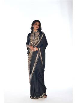 ISADAA BY ROTNA DUTT - Gold Hand embroidered Saree & Stitched Jacket Blouse