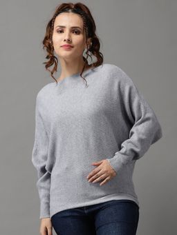 SHOWOFFFF - Womens Long Sleeves Regular Grey Solid Pullover