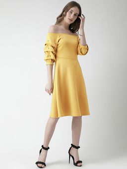 KASSUALLY - Off Shoulder Gathered Sleeve Dress