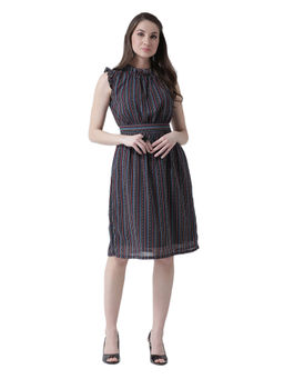 KASSUALLY - Blue Geometric Print Fit& Flared Dress