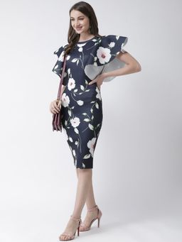 KASSUALLY - Navy Blue Frilly Sleeves Bodycon Dress