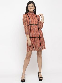 KASSUALLY - Orange Velvet Tape Dress