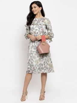 KASSUALLY - Off White Frilly Sleeves Belted Midi Dress