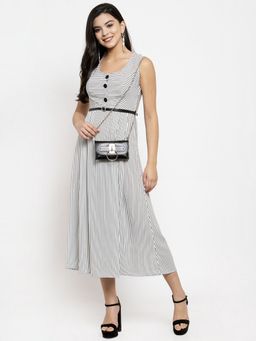 KASSUALLY - Black Color Stripe Button Maxi Dress