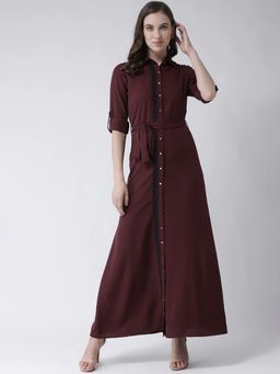 KASSUALLY - Burgundy Solid Maxi Dress