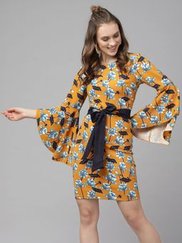 KASSUALLY - Mustard Bell Sleeve Bodycon Dress