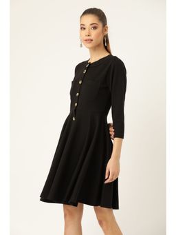 KASSUALLY - Black Rib Flared Dress