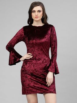 KASSUALLY - Wine Bell Sleeves Bodycon Dress